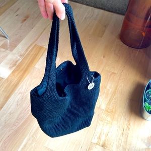 The SAK black crochet small shoulder bag